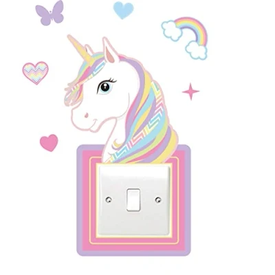 Image of Colourful Unicorn Light Switch Surround Art Vinyl Wall Stickers Children&#039;s Bedroom