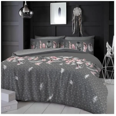 Image of GC GAVENO CAVAILIA Feather King Size Duvet Cover Sets, Geometric Bedding Set, Reversible Diamond Quilt Feathers Grey