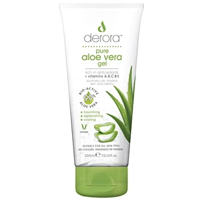 Image of Aloe Vera Gel by Derora Contains 100% Pure, Organic &amp; Natural Bio Active Ingredients for Healing, Soothing Hydrating the Skin, Face Body Cruelty Free Vegan (200ml)