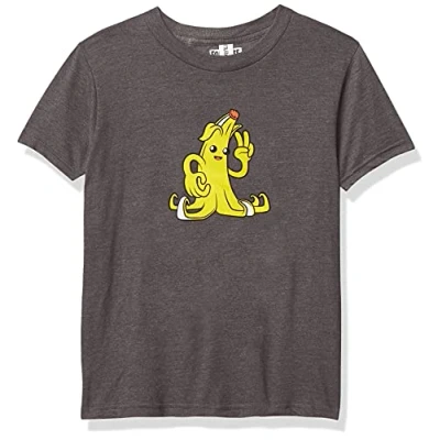Image of FORTNITE Peely Peace Boy&#039;s Crew Tee, Charcoal Heather, Youth Medium