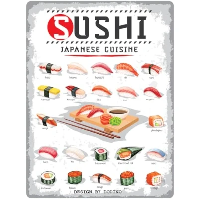 Image of DODINO 30 x 40 cm Tin Sign, Sushi Menu, Decorative Home Accessory, Metal Sign for All Kitchen
