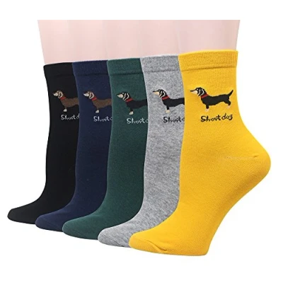 Image of Cansok Women Animal Novelty Dress Crew Socks (Dachshund Joules Sausage Dog 5 pairs)