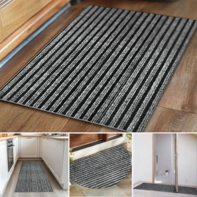 Image of Nicoman Cut To Size Front Door Mat Inside Outside, Striped Dirt Trapper Mats Indoor, Anti Slip Matt, Absorbent Shoe Scraper Doormat, Entrance Muddy for Dogs Paws Boots (40x60cm)