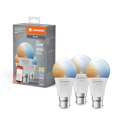 Image of LEDVANCE Smart LED lamp with WiFi Technology, B22d base matt Optics,Light Colour Changeable (2700K 6500K), 806 Lumen, 60W Replacement, dimmable, 3 Pack