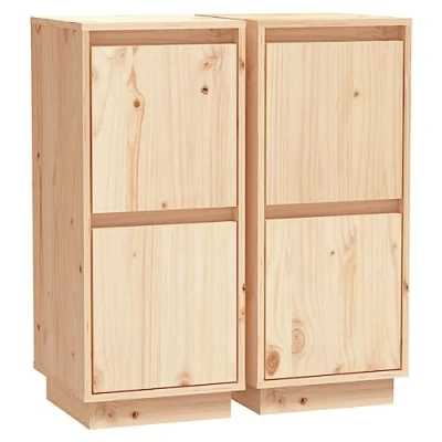 Image of vidaXL 2x Solid Wood Pine Sideboards Wooden Bedroom Side Storage Door Cabinet Shelf Sideboard Cupboard Living Room Furniture with
