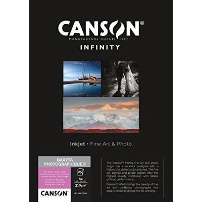 Image of CANSON Infinity Baryta Photographique II Digital Darkroom 310gsm A4 Paper, Satin Baryta, 25 Pure White Sheets, Ideal for Professional Photographers