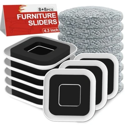 Image of NIUXX Furniture Sliders for Carpet, 8+8 Pack Appliance with Anti Slip Groove, Square Heavy Duty Moving Gliders Bed Sofa Tables Cabinet, Protect Hard Floor Carpet and Easy Glide