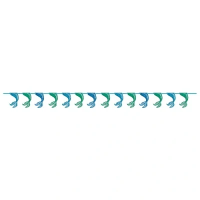 Image of Blue &amp; Green Mermaid Tails Glitter Garland (2.7m Long) 1 Piece Enchanting Décor for Special Occasions and Events