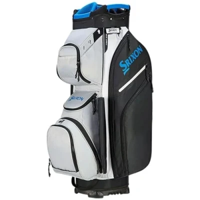 Image of Srixon, Premium Cart Golf Bag, 14 Club Divider, 11 Zipper Pockets including a Velour lined Valuable&amp; an Insulated Coller Pocket, Score Card, Pen&amp; Divot Holders, Lock Bottom Base, GREY/BLACK