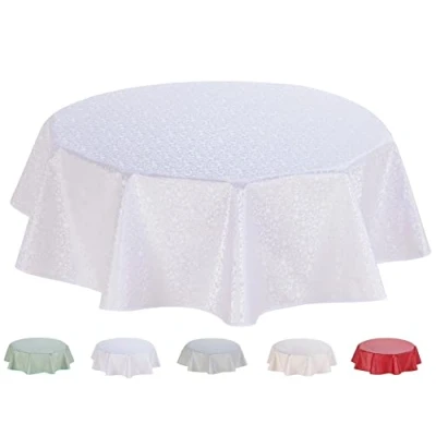 Image of Home Direct Round Embossed Oilcloth PVC Wipe Clean Tablecloth 140cm 55&quot; White