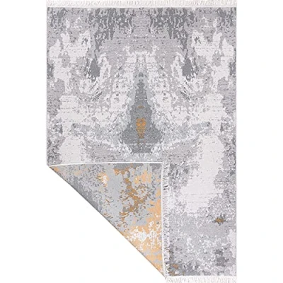 Image of Jimri Fashion4Home Short Pile Boho Kilim Rug, Living Room Bedroom and Kitchen Rug Runner, Hallway Children&#039;s Abstract Grey/Gold, Greetings: 80 x 150 cm