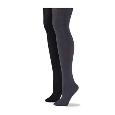 Image of No Nonsense Women&#039;s Super Opaque Control top Tights, 90 den, Black/Graphite Heather, L (Pack of 2)