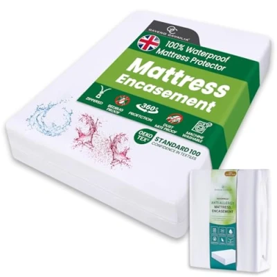 Image of GC GAVENO CAVAILIA Premium Mattress Encasement Double Bed 30cm Deep Waterproof Protector Anti Allergy Zipped Cover Bug Dust Mite Proof White