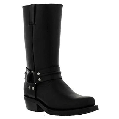Image of Grinders Renegade Hi Black Unisex Leather Boot Cowboy Western Bikers High Boots 10