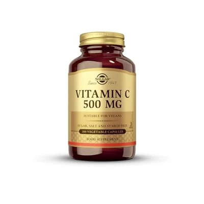 Image of Solgar 500 mg Vitamin C Vegetable Capsules Pack of 100 Seasonal Immunity Support Potent Antioxidant Reduces Tiredness and Fatigue Collagen Formation Vegan