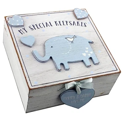 Image of Baby Boy My Special Keepsakes wooden Memories Keepsake Box Vintage Style New Gift White and Blue