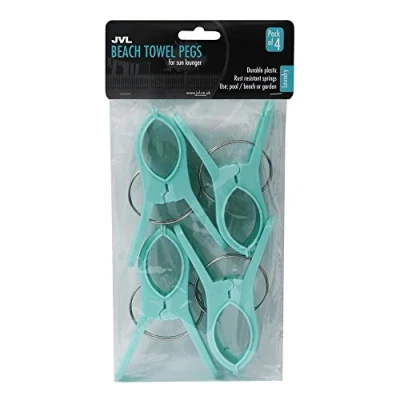 Image of JVL Large Clamp Clip Beach Towel Pegs, Pack of 4, Aqua,One Size,19 273AQ