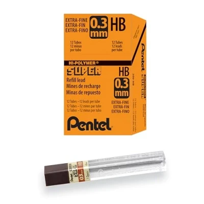 Image of Pentel Hi Polymer Lead Refills, HB, 0.3 mm (Pack of 12 Tubes, Leads per Tube),Gray