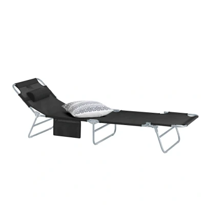 Image of SoBuy OGS35 SCH, Textoline Reclining Folding Chair, Adjustable Back Camping Chair Outdoor Garden Beach Deck Sunlounger, Black
