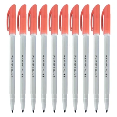Image of MERCURY Brito Felt Tip Colouring Pens, RED, Pack of 10, Fine Point, Ideal for Draw Colour Mark Sketch Write Draft, School Office Home Everyday Use