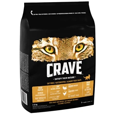 Image of Crave Dry Cat Food High Protein and Grain Free with Turkey Chicken, 2, 8 kg (Pack of 3)