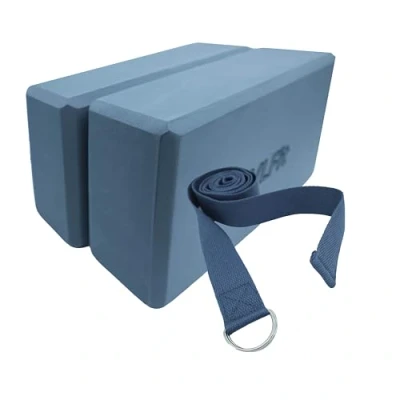 Image of VLFit Set of 2 Hi Density Yoga Blocks with D Ring Cotton Stretch Strap Choice Colour (GREY)