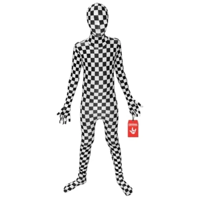 Image of Morphsuits Black and White Check Kids Fancy Dress Costume Small (Age 6 8)