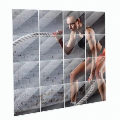 Image of Trendi Home Gym Glass Wall Mirror Tiles, Frameless 30cm Squares(30x30), Set of 16, for Room Decor, Table Wedding Centerpieces, 30cmx30cm Full Length Self Adhesive
