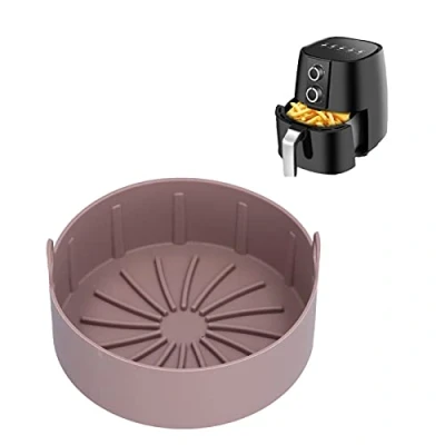 Image of Air Fryer Silicone Pot, 16cm ‑20℃‑220℃ Round Reusable Electric Basket Tray Food Safe Baking Accessory for Fryer, Microwave Oven, Steamer(Brown)