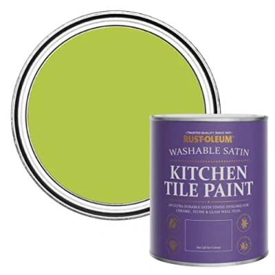 Image of Rust Oleum Green water resistant Kitchen Tile Paint in Satin Finish Key Lime 750ml