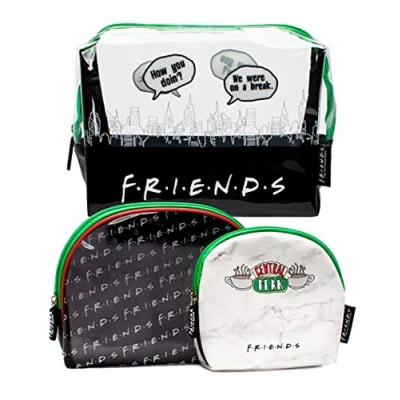 Image of Friends Cosmetic Bags for Girls &amp; Ladies Teenagers 3 Make Up Organisers Case Clear Central Perk Cafe Travel Toiletry Gift Set TV Show Merchandise