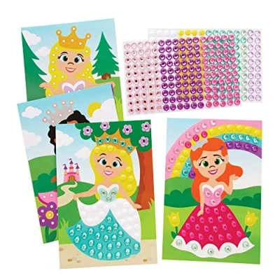 Image of Baker Ross FE311 Princess Diamond Art Kits Pack of 4, Make Your Own Picture Kit, Creative Activities for Kids, Self Adhesive Gems Set