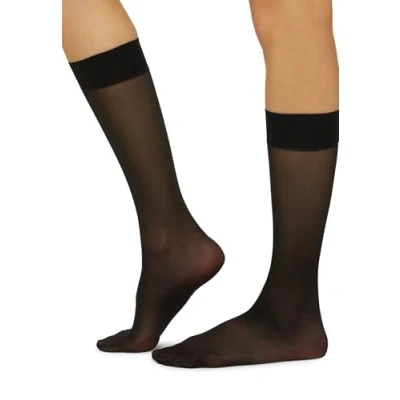 Image of Wolford Women&#039;s Satin Touch 20 Knee Highs Tights, DEN, Black, Small (Size: S)