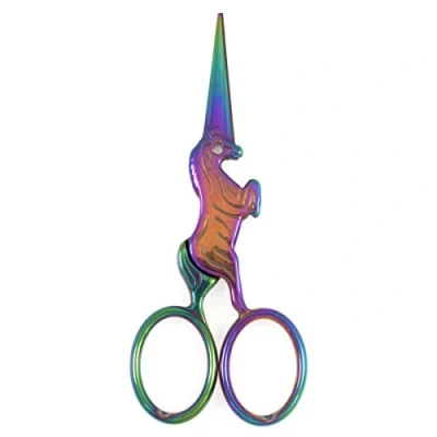 Image of Milward Multi Colour Rainbow Unicorn Embroidery Scissors 4&quot;/10cm Sharp Point
