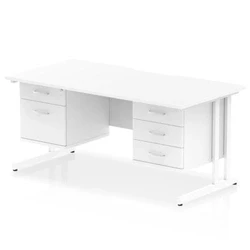 Image of Impulse 1600 x 800mm Edge Office Desk White Top Cantilever Leg Workstation 1 2 Drawer 3 Fixed Pedestal