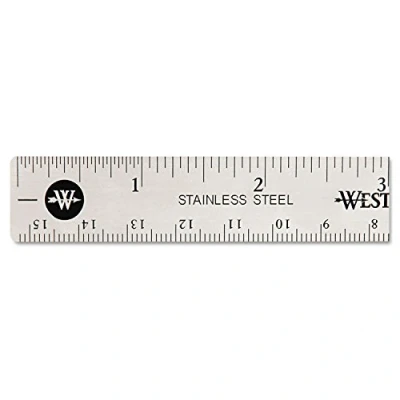 Image of Westcott 10414 Stainless Steel Metal Ruler with Non Slip Cork Base, 6 in