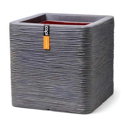 Image of CAPI EUROPE Planter square Rib NL 50x50 Dark grey Opening Ø42 Pot for indoor and outdoor use Shatterproof 100% recyclable KDGR904