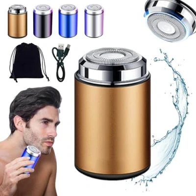 Image of Sopami Mini Electric Shaver, Portable Shaver Sopami, Men&#039;s Razor for Men, USB Rechargeable Waterproof Beard Trimmer (Gold)