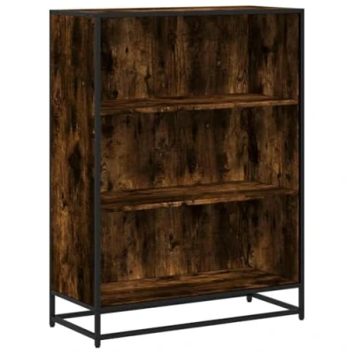 Image of vidaXL Book Cabinet Engineered Wood &amp; Metal Smoked Oak, Modern Design 80x35x107.5 cm 3 Shelf Bookcase/Room Divider