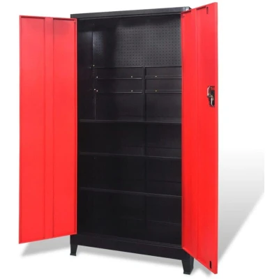 Image of vidaXL Steel Tool Cabinet 90x40x180cm Black/Red, With Adjustable Shelves, Pegboard, and Secure Lock