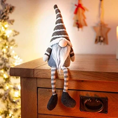 Image of Marco Paul Christmas 40cm Grey Santa Gonk Furry Fabric Soft Touch Plush Festive Decorations Indoor Ornament Novelty Nordic Xmas Home Decoration Winter Figure