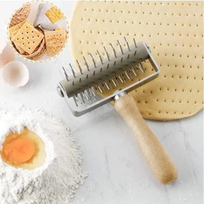 Image of Stainless Steel Pizza Dough Docker Roller,Pizza Roller with Wood Handle, Bread Pin Puncher Wheel for Cookie Cake Pie Pastry