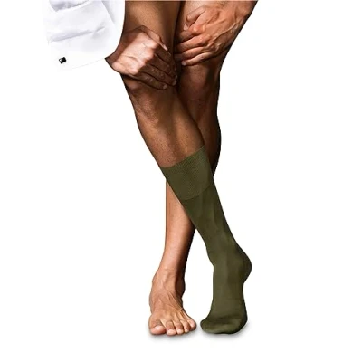 Image of FALKE Men&#039;s No. 9 M SO Cotton Plain 1 Pair Socks, Green (Artichoke 7436), 10 11