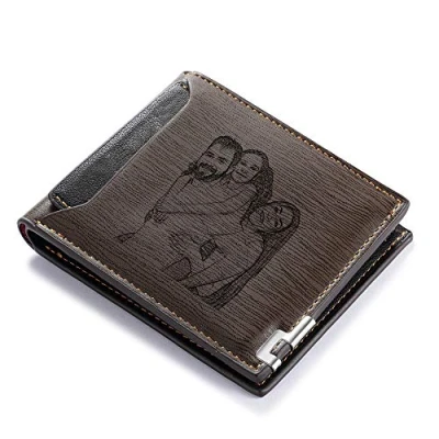 Image of N.E.W Wallet Mens Personalised Photo Wallets for Men Men,Engraved Leather Personalised, Gifts Father,Husband,Son (#2dark Brown)