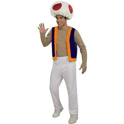Image of MJPARTY Adult Super Plumber Bros Mushroom Costume Toad Fancy Dress Video Game Shirt Included Male 40/44 (Chest)
