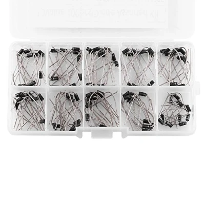 Image of 100pcs Rectifier Diode, 10 Values 1N4001 1N4002 1N4003 1N4004 1N4005 1N4006 1N4007 1N5817 1N5818 1N5819 Diodes Assortment Electronic Kit with Storage Box