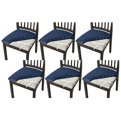 Image of JHLD Stretch Chair Seat Covers, Dining Covers Velvet Room Elastic For Chairs Kids Navy set of 6