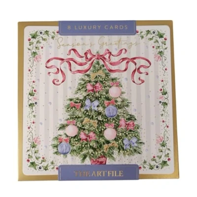 Image of The Art File 8 Pack Christmas Cards Tree &amp; Bow Lux Box LBX107