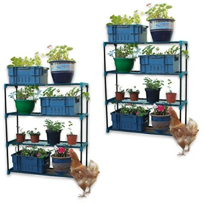 Image of Woodside 4 Tier Staging Shelving Unit 2 PACK for Greenhouse, Garden, Shed, Garage Storage Racking