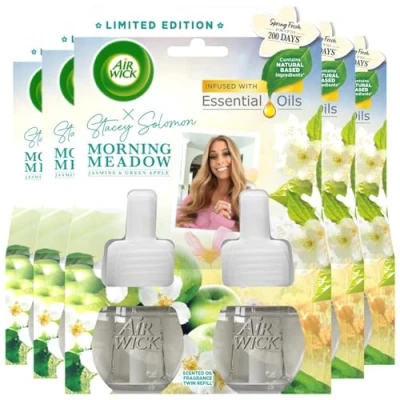 Image of Airwick Plug In Diffuser Refill Meadow Fragrance Stacey Solomon, 19ml Each, 5 Twin Packs, Up to 100 Days Per Refill, Lasts 1000 Total